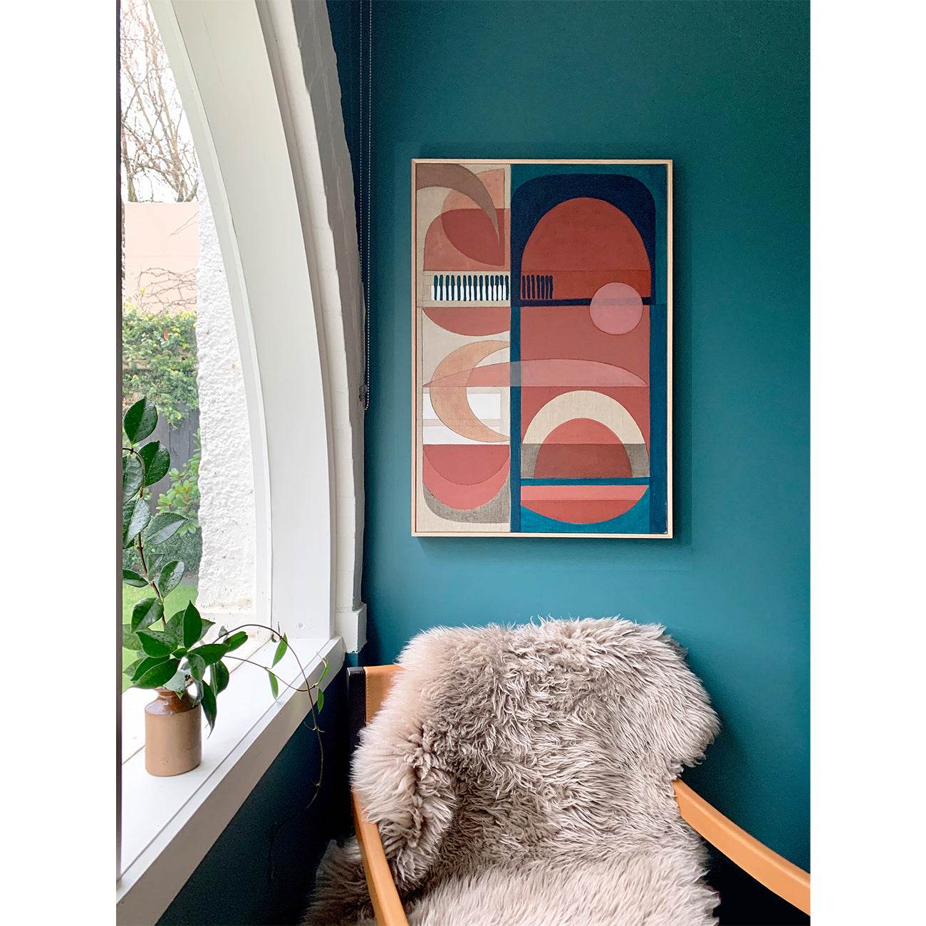 Crescent Arch abstract wall art on a wall in bedroom