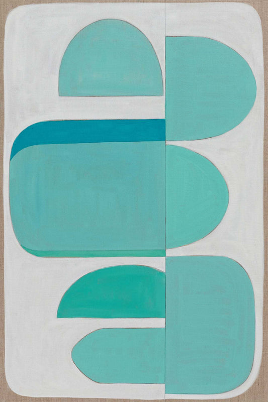 Aqua abstract wall art print with soft blue green tones and geometric composition