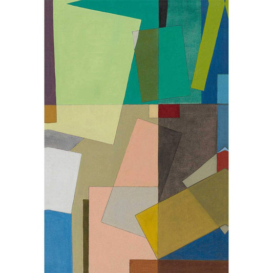 Green abstract wall art print with geometric composition