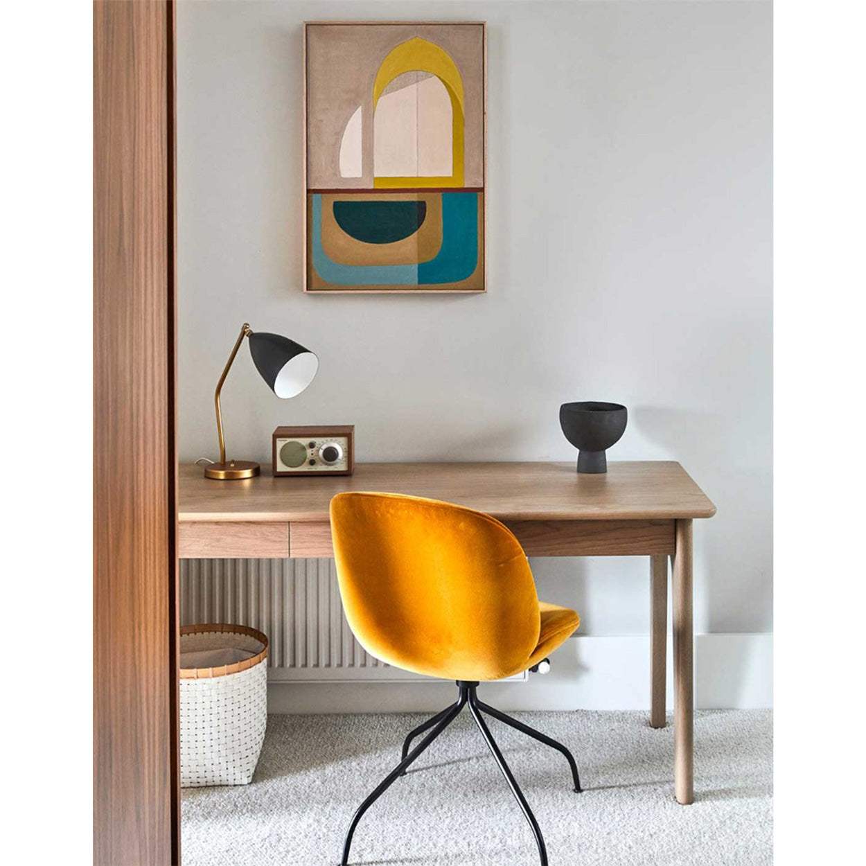 Golden Arch - wall art print artwork frsmed in raw oak in an office setting