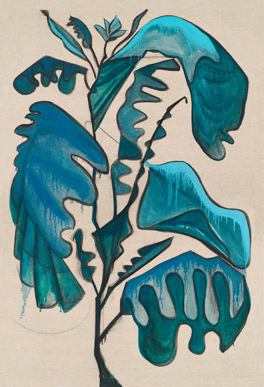 Green abstract wall art print inspired by house plants