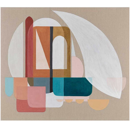 A unframed Giclee print featuring abstract geometric art with earthy and luxurious color combinations on a beige background.