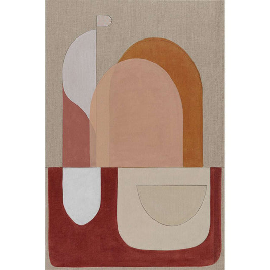 Crimson red abstract wall art with geometric arch composition