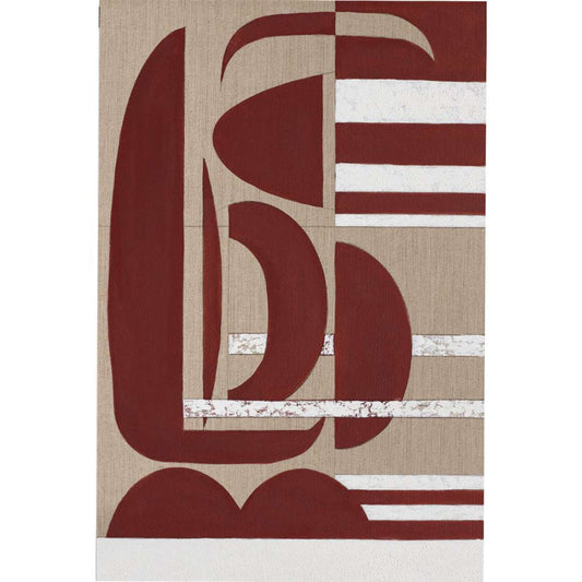 A Giclee print featuring thick white impasto paint and rich crimson geometric designs, part of the 2022 'Stucco' style art collection.