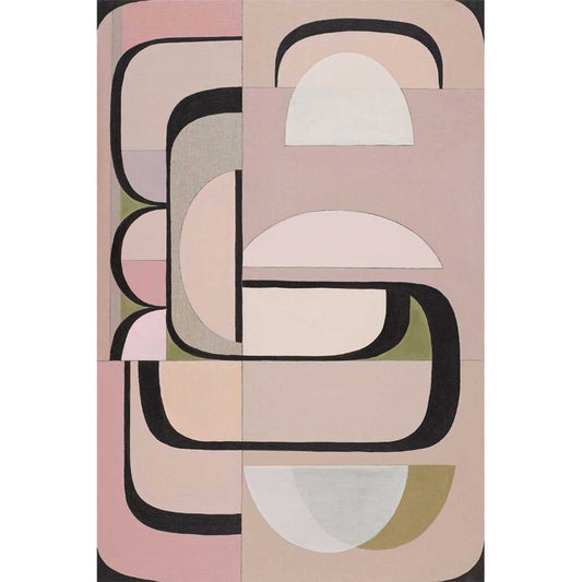 An abstract Giclee print featuring dusty pink, olive green, and grey tones with bold magenta arcs.