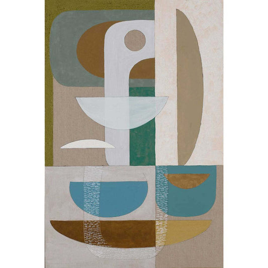 A geometric unframed Giclee print featuring a combination of smooth brush strokes and a luxurious impasto stucco texture, with a palette of light blue, light green, bluish grey, and warm yellow tones.