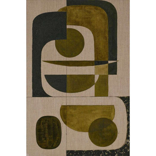 Olive green abstract wall art print with geometric composition