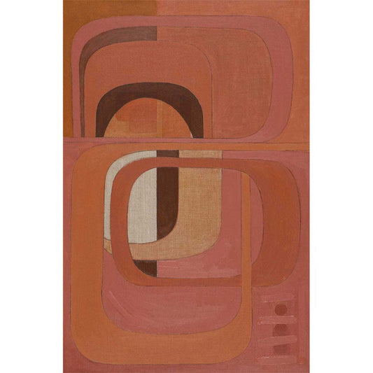 An abstract Giclee print featuring warm orange, strong terracotta, and passionate pink hues on a beige background.